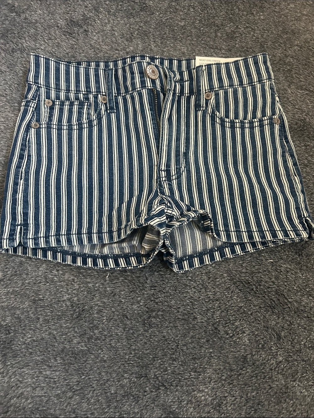American Eagle Outfitters Blue and White Striped Denim Shorts
